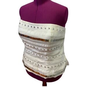 Ashley Stewart 3X White Silver Bling Sleeveless Full Zip Beaded Corset Top